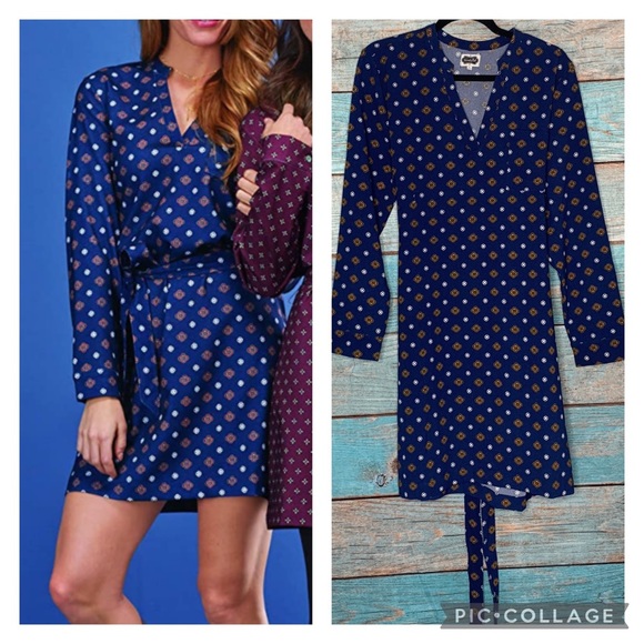 Mudpie Navy Patterned Shirt Dress Size Large - Picture 1 of 8